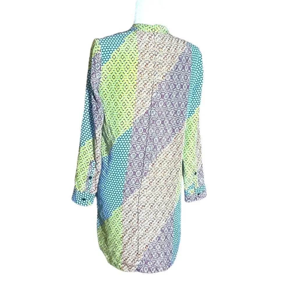 Kate Spade Saturday Long Sleeve Button Front Multi Color Silk Dress Size XS 📦